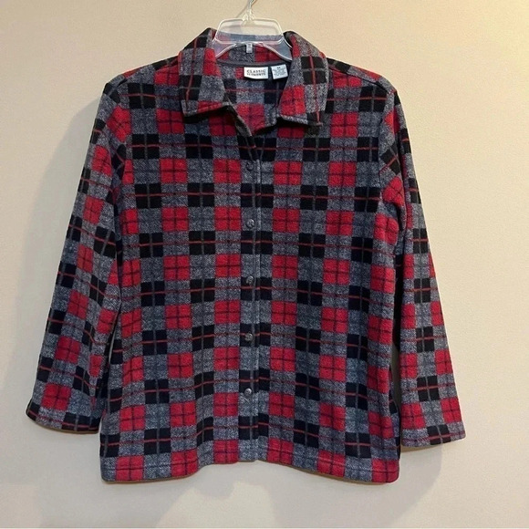 Classic Elements Plaid Button Front Shacket Shirt Jacket Sz M Fleece Red Black - Picture 1 of 8